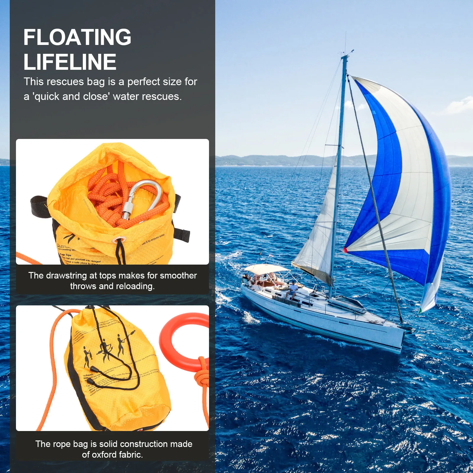 إنقاذ المياه رمي حقيبة العائمة رمي حبل التجديف أداة المهنية طويلة الأمد أكسفورد النسيج إدراج الرمي السلس