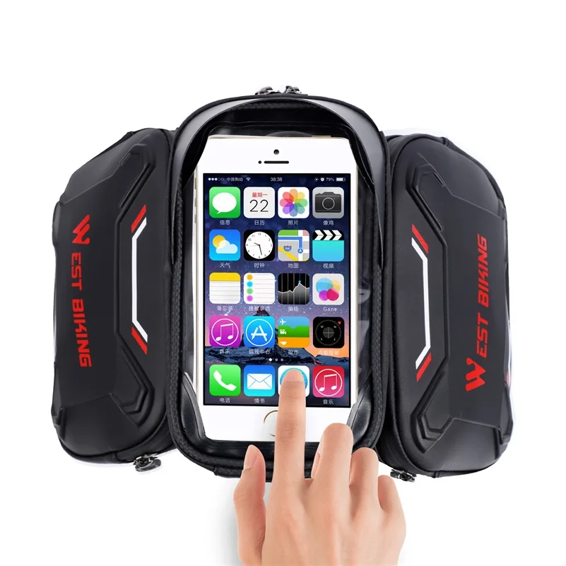 WEST BIKING Cycling Phone Bag Front Frame MTB Bike Bag Waterproof Touch Screen Phone Case MTB Road Bicycle Top Tube Double Bag