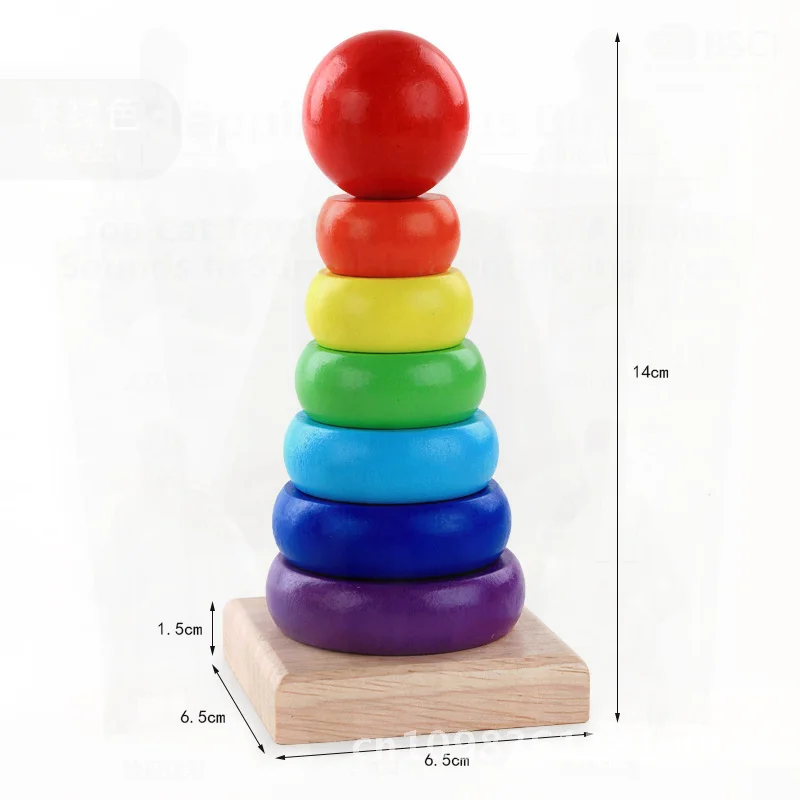 Rainbow Tower Wooden Stacked High Building Blocks for Children Educational Toy for Boys And Girls Colorful Sensory Hand-eye