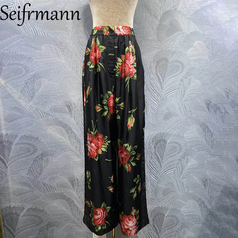 

Женские брюки Seifrmann 2026: Новинка весенней коллекции, модные и повседневные, с эластичным поясом, из шелка с принтом