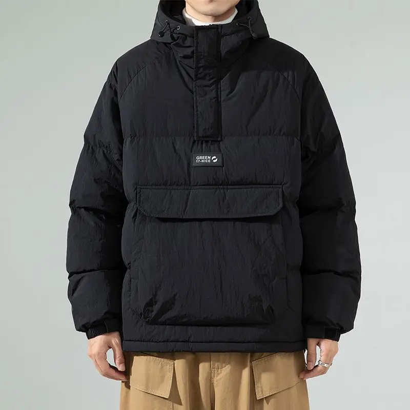 Jaqueta japonesa de algodão acolchoado masculina, pulôver espesso, casacos com capuz, parkas quentes, casal da moda, bolso grande, outono, inverno, novo