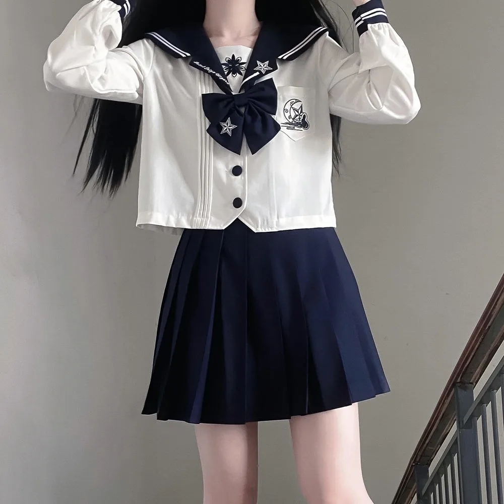 Japanischer und koreanischer Faltenrock-Anzug, College-Stil, Stickerei, JK-Uniform, Matrosenanzug, langärmelige Schuluniform, Frau und Mädchen