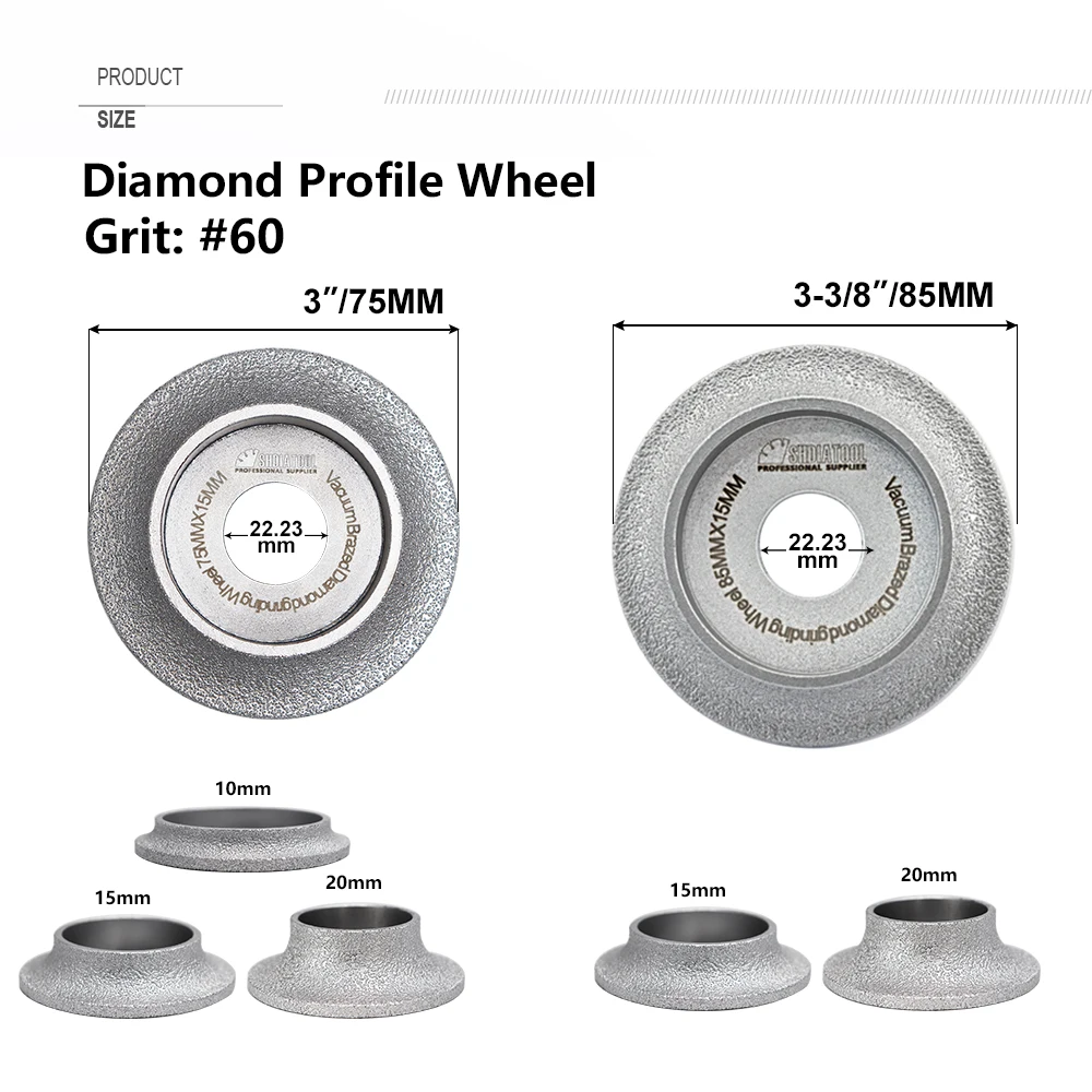 SHDIATOOL 1pc Diamond Grinding Wheel 1/4 Round Edge Profile Wheel Tile Marble Granite Quartz Countertop Diameter 75mm/85mm