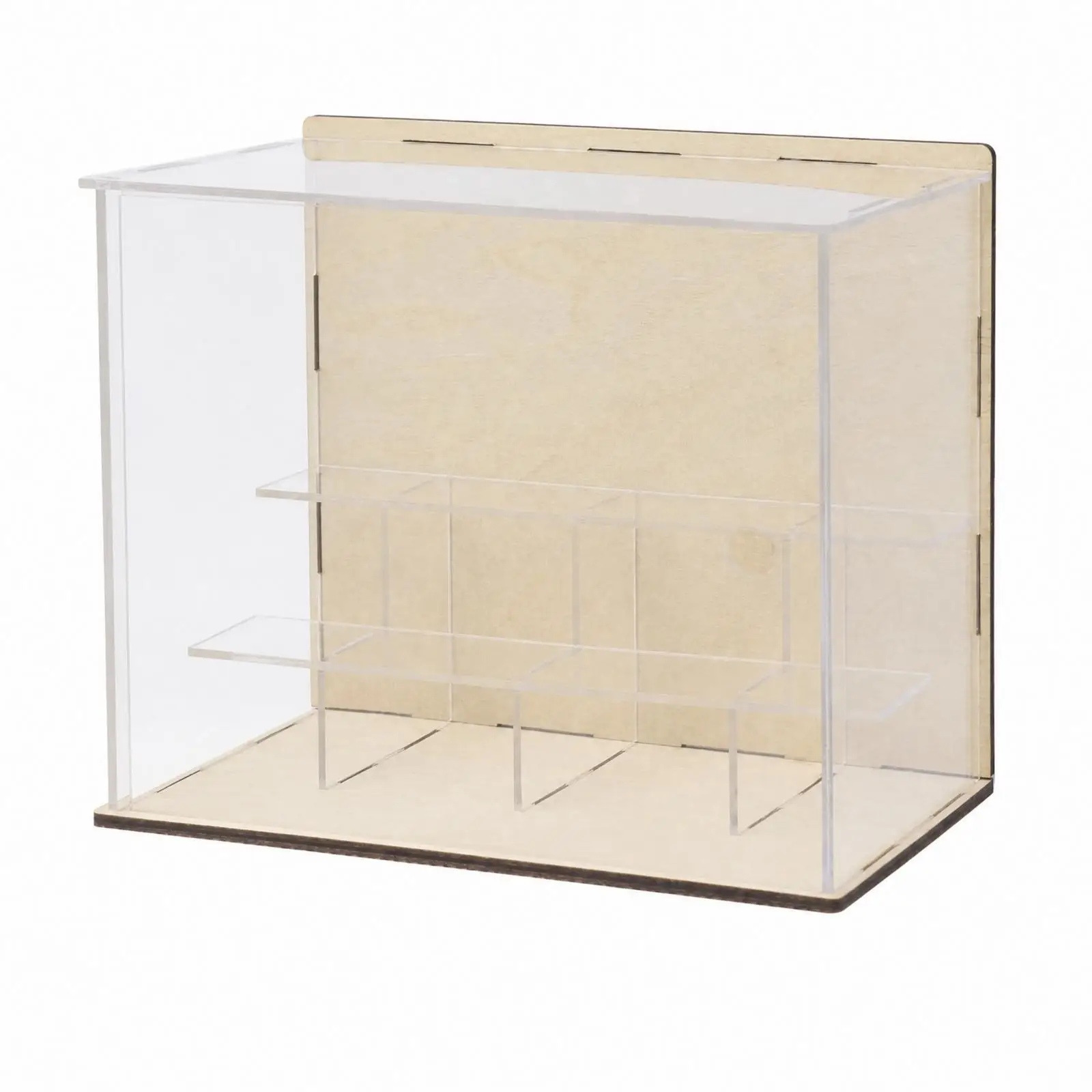 Acrylic Showcase Display Case Solid Wood Base Two Tier Desktop Cabinet for Collectible Figures Protection Clear Visibility