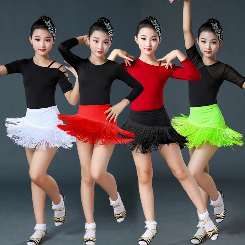 Children's Latin Dance Skirt Girls' Split Latin Tassel Dance Skirt Training Clothing Competition Performance Clothing