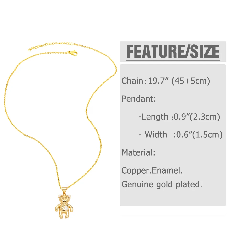 Cute Gold Plated Little Bear Necklace for Women CZ Crystal Fairy Mouse Head Necklaces Tiny Jewelry Gifts nkep40