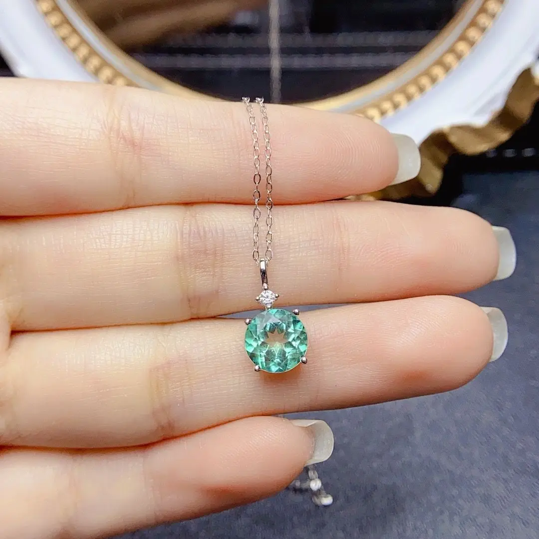 Best Seller ZECAA Paraiba Topaz Fine Jewelry Woman Paraiba Topaz Pendant With Natural Paraiba Topaz Gemstone 8*8mm Paraiba Topaz