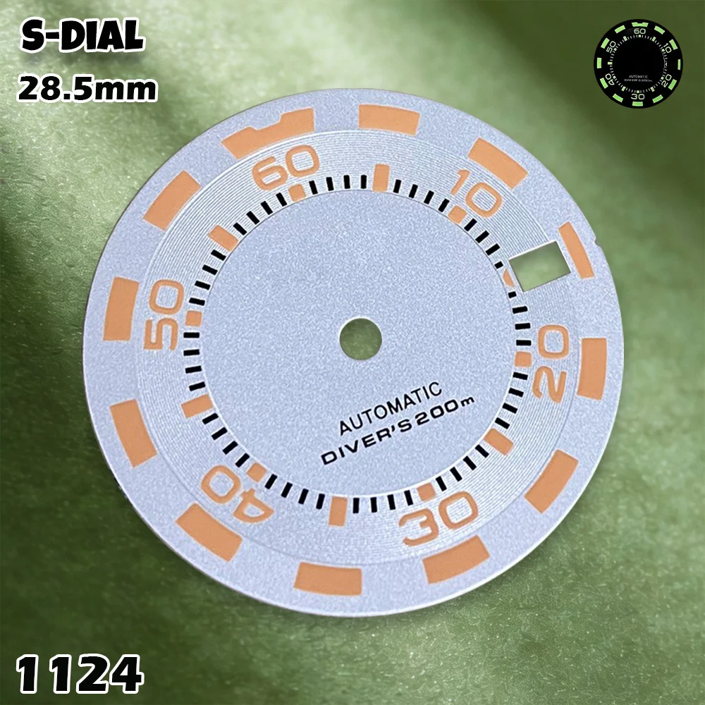 NH 28.5mm S Logo New Diver's dial automatic Dial Suitable for NH36 NH35 Movement Green Luminous Watch Modification Accessories view 2