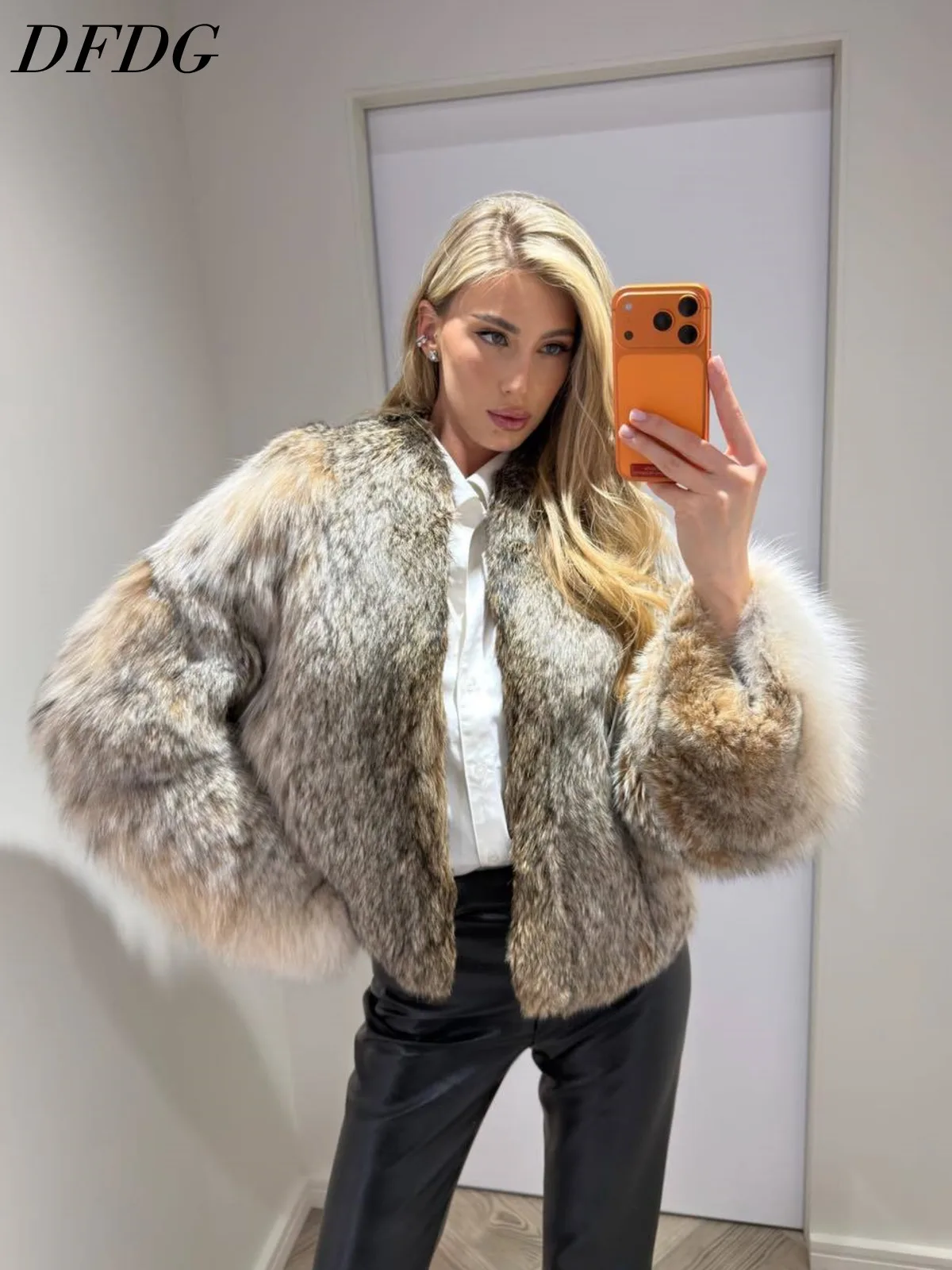 DFDG Women 2026 Faux Fur Short Coat Open Front Loose Oversized Fluffy Plush Luxury Winter Party Street Outerwear Fur