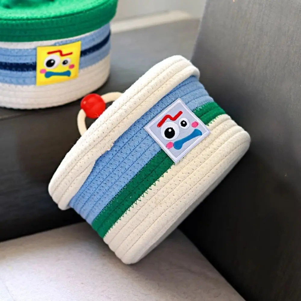 Creative Cotton Rope Woven Desktop Storage Basket with Lids Round Sundries Organizer Colorful Household Cosmetics Storage Box