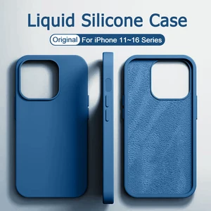Original Liquid Silicone Case For Apple iPhone 16 14 13 12 11 15 Pro Max Plus Official Case Shockproof Cover Phone Accessories