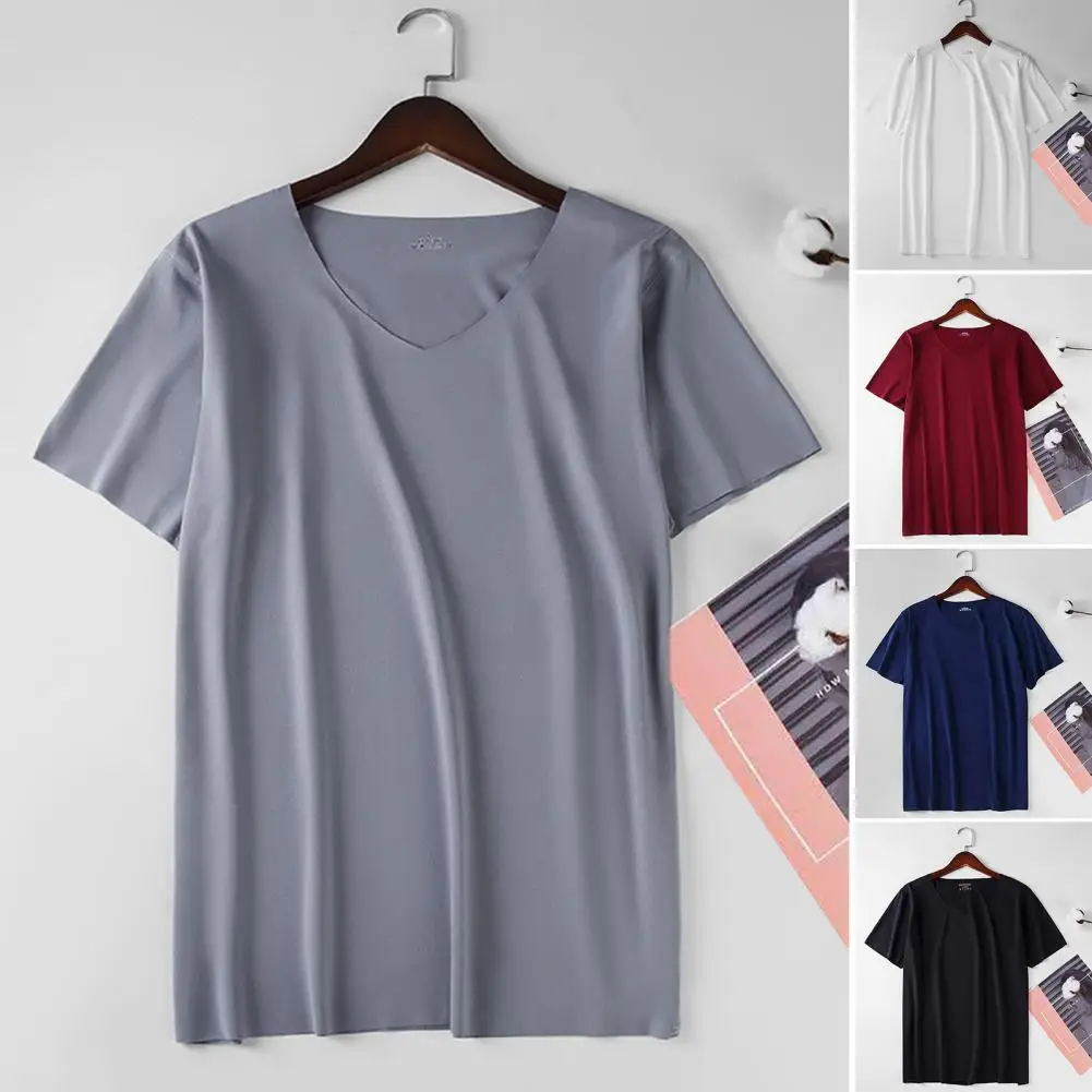 Stylish  Men T-shirt Ice Silk Summer Casual Tee Shirt Top M to 4XL Solid Color Male T-shirt Sports Wear