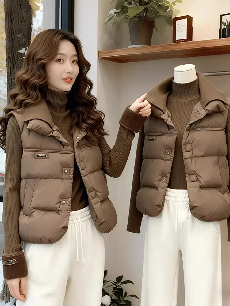 Stylish Ladies' down Cotton Vest Winter 2026 New Popular Layering Large Size Warm Backless Jacket Outerwear Commute Style