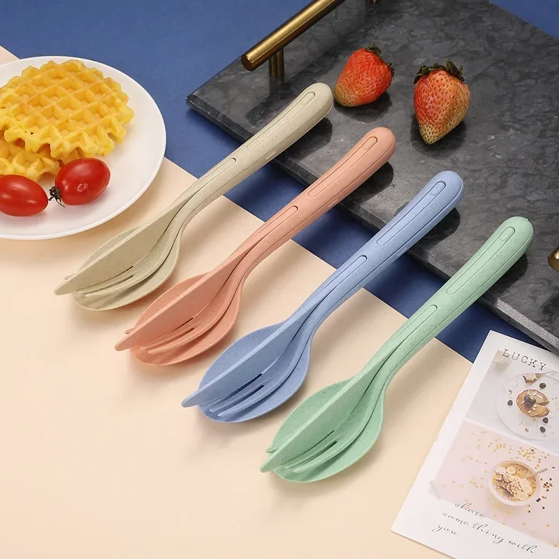 Estilo japonés 3 unids/set 3 en 1 juegos de vajilla portátil de viaje para estudiantes vajilla de cocina cuchillo de paja de trigo tenedor cuchara