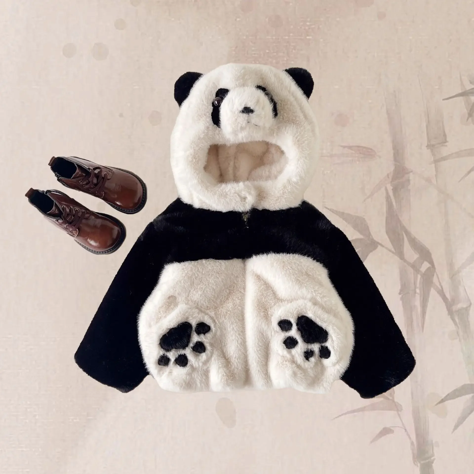 

Boys Faux Fur Jacket New Children's Autumn Winter Plush Velvet Coats Korean Kids Cute Panda Zipper Fashion Overcoat XMP32