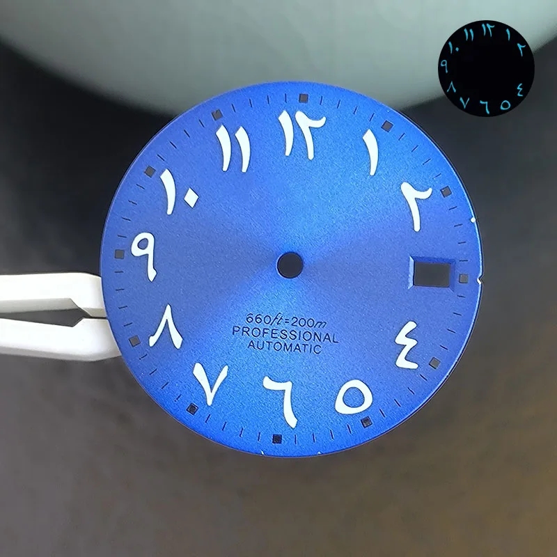 Aksesoris Jam Tangan 28.5mm aksesoris dial Arab biru bercahaya untuk NH otomatis mechanica Watch accessoriesl 35/36 gerakan