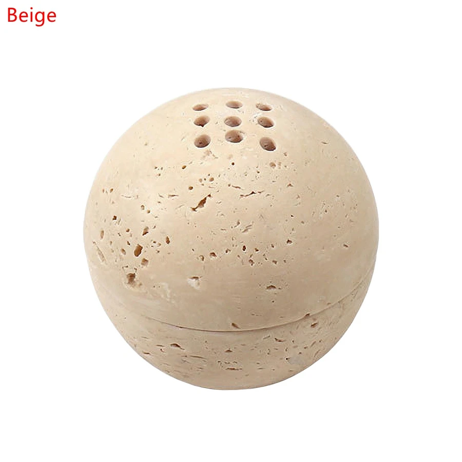 1PCS 10CM 9 Holes Marble Cave Hole Stone Round Incense Burner Beige Travertine Ball For Home Coffee Table Room Gifts