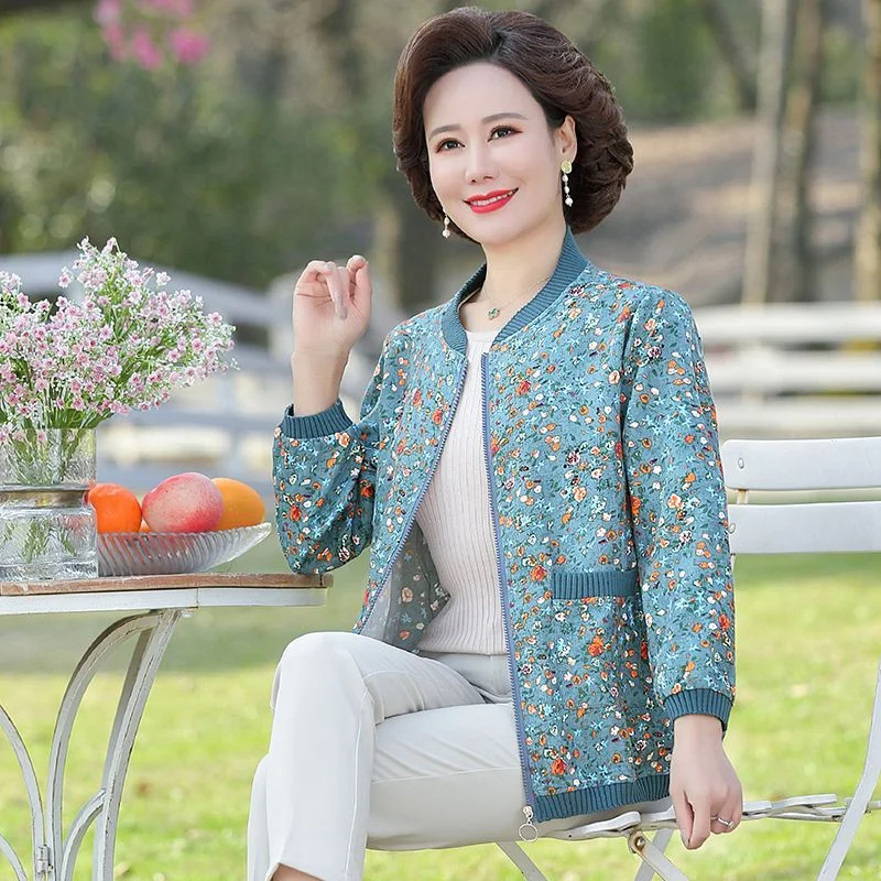 Mom's Autumn Fashion Upscale Foreign Fragmented Flower Short Coat Middle and Old Age Women's Fashion Baseball Jacket Cardigan