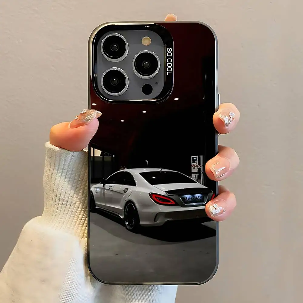 حافظة هاتف Cls 63 AMG Car M-Mer-cedes لهاتف iPhone 16,15,14,13,12,11,Pro,Max,Plus,Mini,SE مضادة للسقوط باللون الأسود غير اللامع