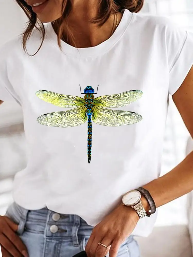 

Short Sleeve Fashion Female Graphic Tee Women Print O-neck Trend Dragonfly Summer Casual Clothes Ladies T Clothing T-shirts