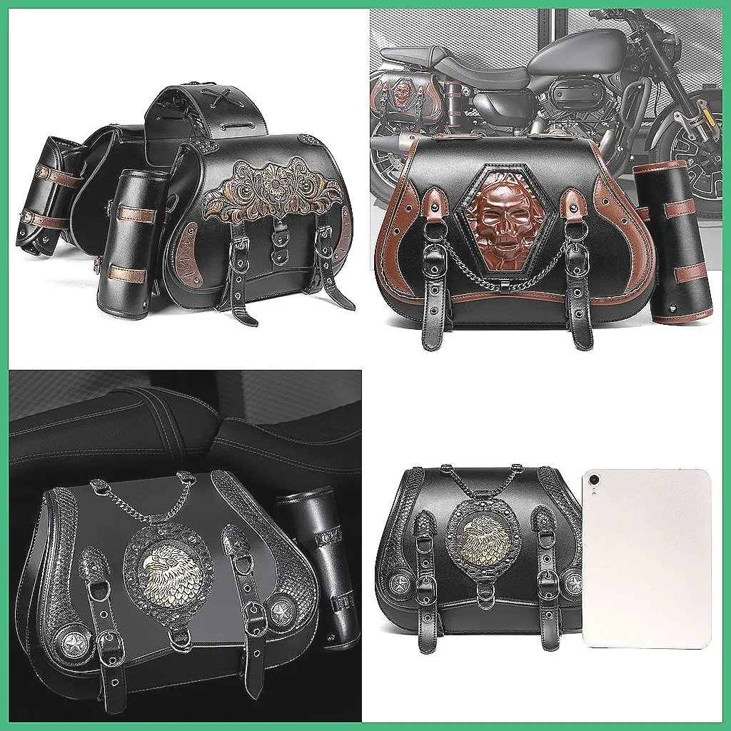 

Universal Retro Embossed Motorcycle Hanging Bag, PU Leather Rider Modification Pouch, Multi-Model Fit for Harley Honda Yamaha