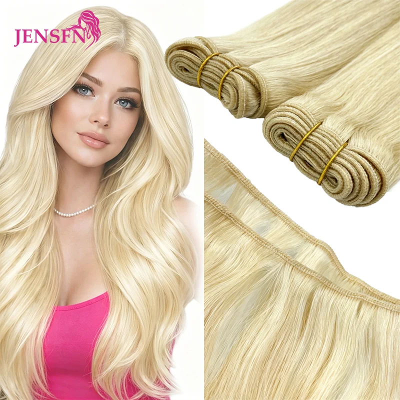 Straight Human Hair Weaves Brazilian Remy Human Hair Bundles Sew In Weft Extensions Straight Blonde 50g 14