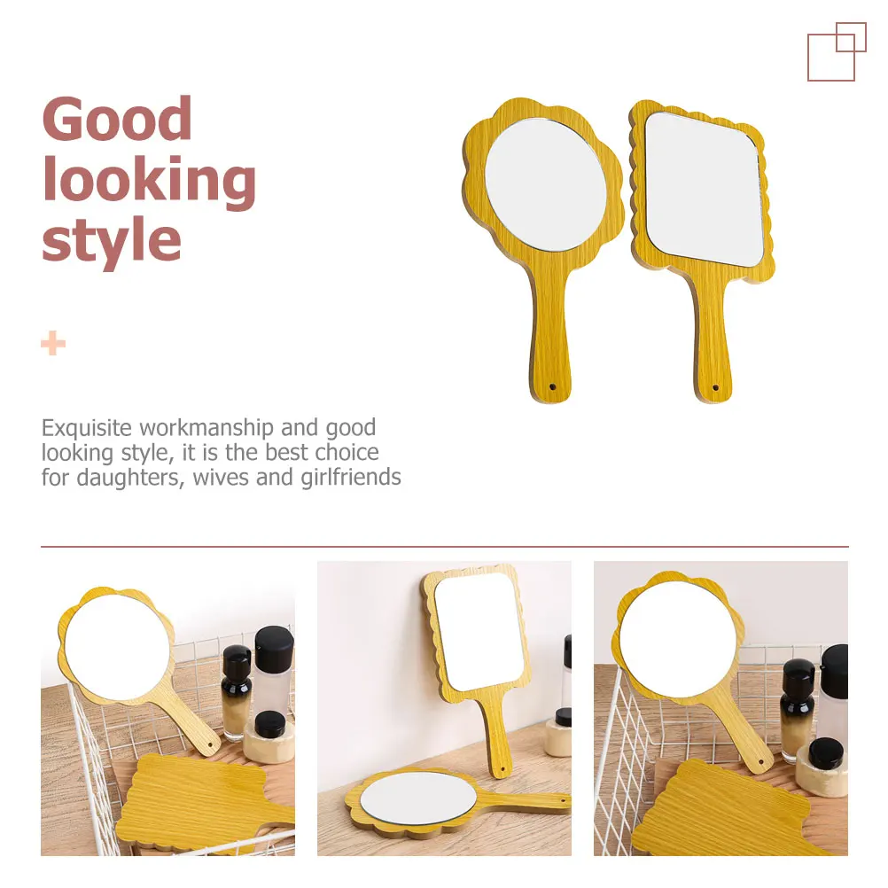 

2pcs Wooden Vanity Mirror Portable H held Makeup Mirrors Beauty Salon Compact Lightweight Girls