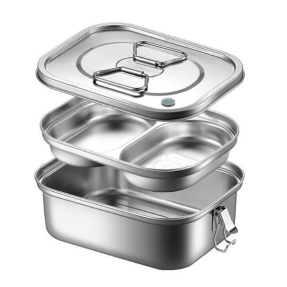 304 Stainless Steel Lunch Box Household Spill-proof Square Lunch Box Double-layer Compartmental Lunch Box Suitable For Picnics