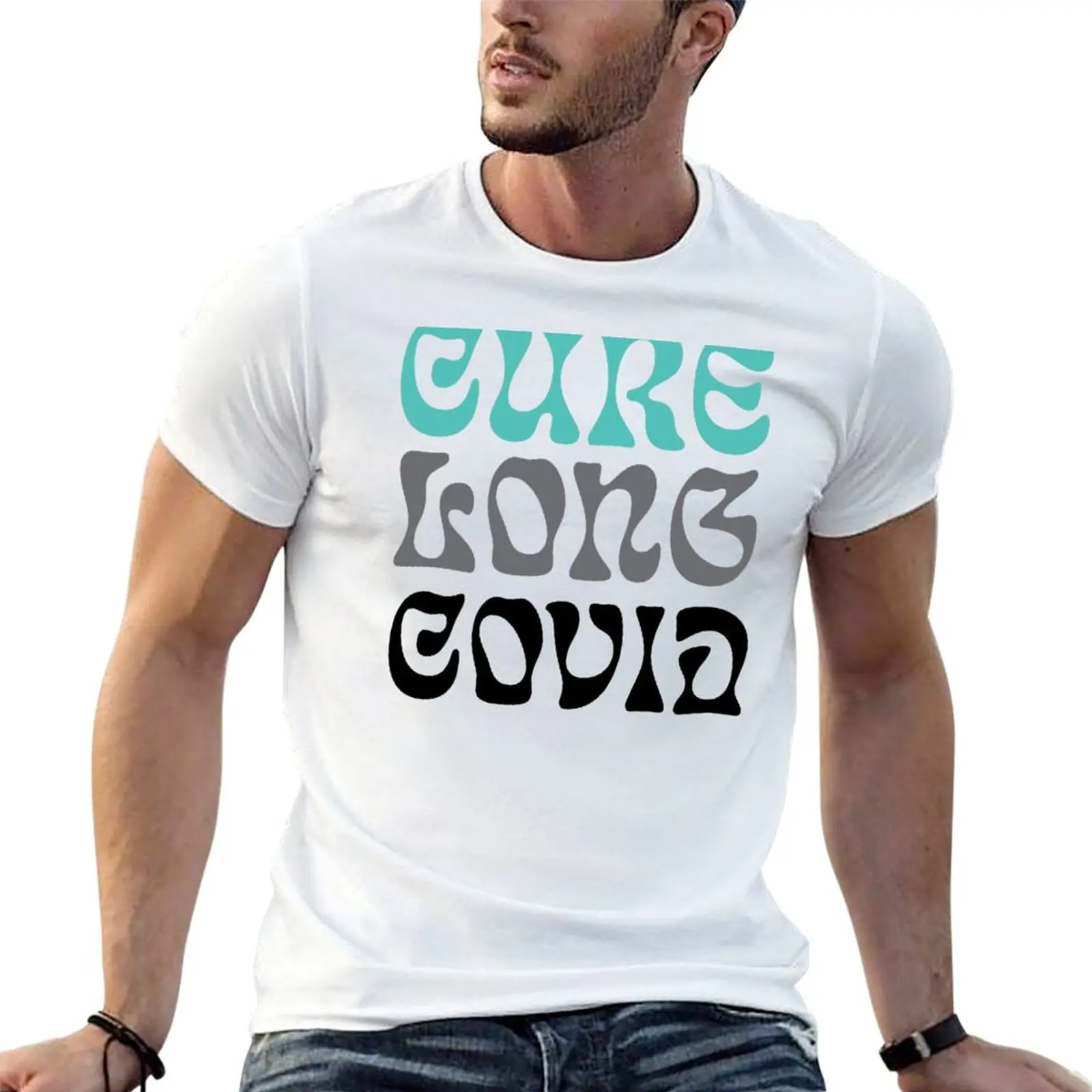 

Cure Long Covid (Awareness Teal Multi) T-Shirt man t shirts graphic t shirts for man cotton funny T-Shirt
