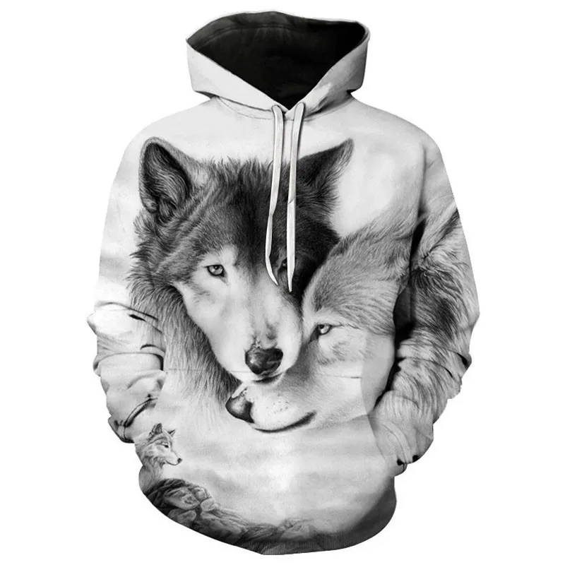 Two Snow wolf 3D Printed hoodie harajuku Streetwear hoodies Casual Cartoon jacket animal Popular Personalized Sportswear s-6xl