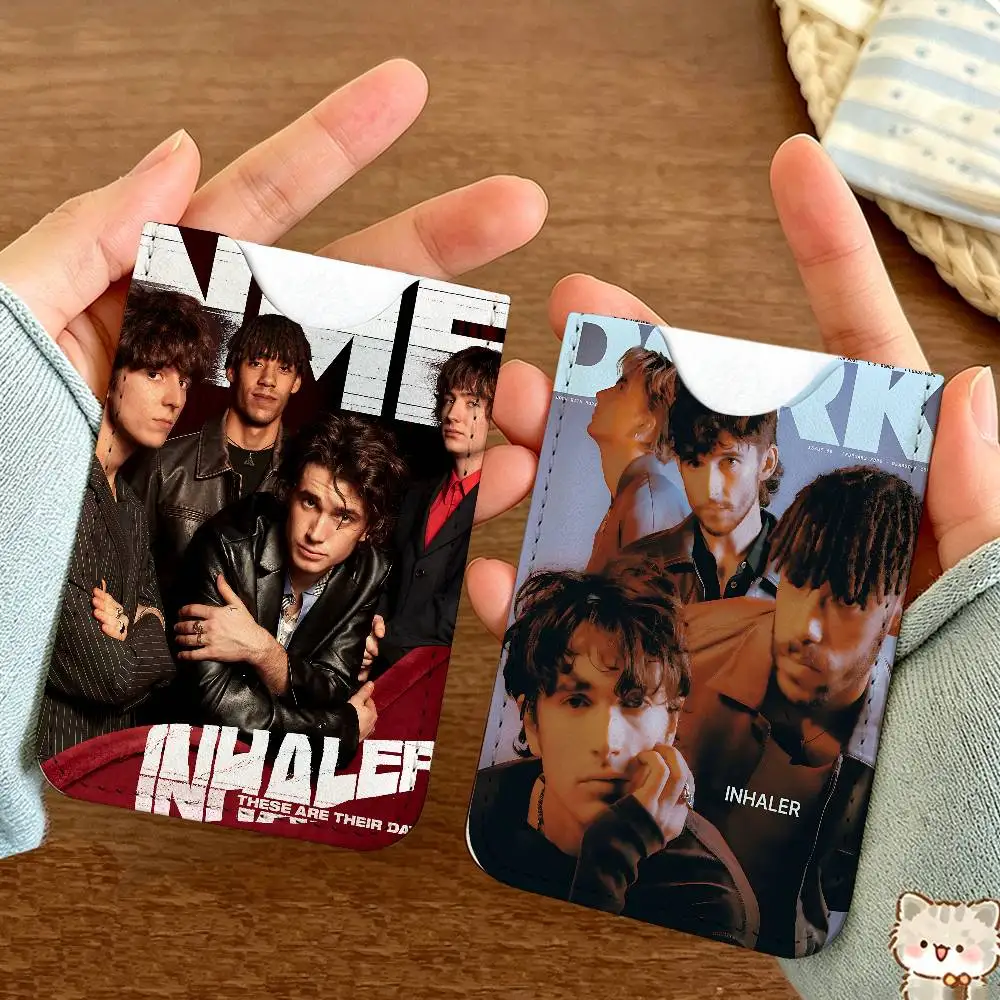 Irish Rock Band I-Inhaler Men Leather Card Case, Minimalist Mini Credit/Bus ID Card Holder, Small Compact for Office Business