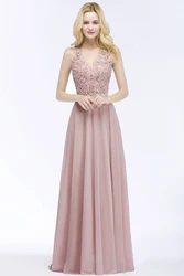 Sexy Pearls Lace Pink Women Maxi Dress Sexy Halter Neck Chiffon Long Evening Prom Dresses for Party Valentine Gift