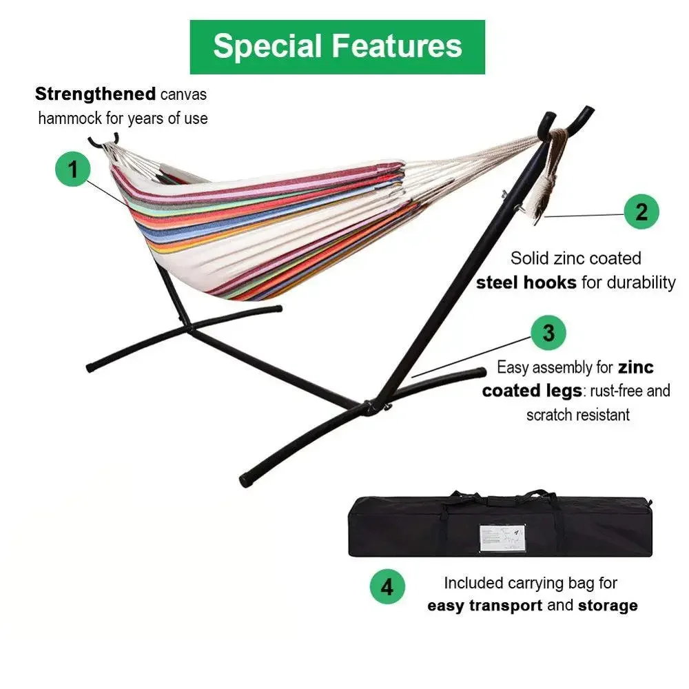 Folding Outdoor Hammock with Stand And Canopy Large Two Person Hammock Stand Beach Swing Hanging Hammock Bed