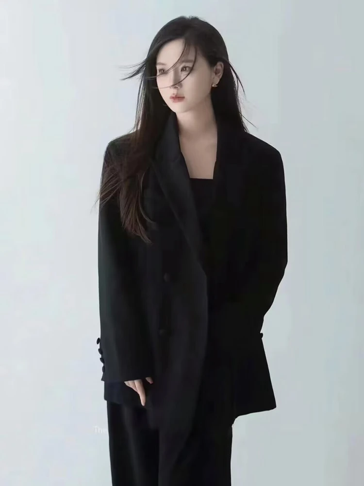 

New Korean Style Black Suit Photography Studio Portrait Clothing Pure Desire Fashion Cold Tone High End Feeling Women's Wear