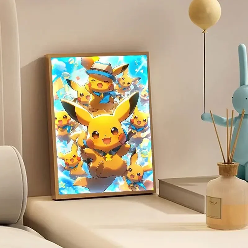 Pikachu Bedside Night Light Pokemon Anime Light-emitting Photo Frame Room Decoration New Year\'s Gift Bedroom Plug-in Models