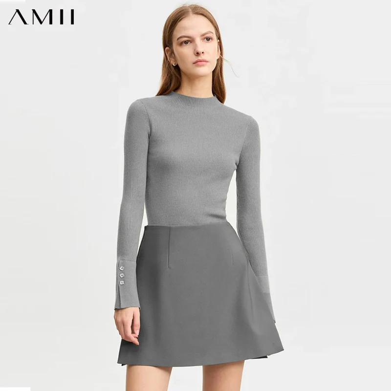 AMII Minimalist Casual Shorts Skirts Women High Rase 2024 Autumn New Fashion Commuter Lady Straight Blazer A-Line Skirt 12343035