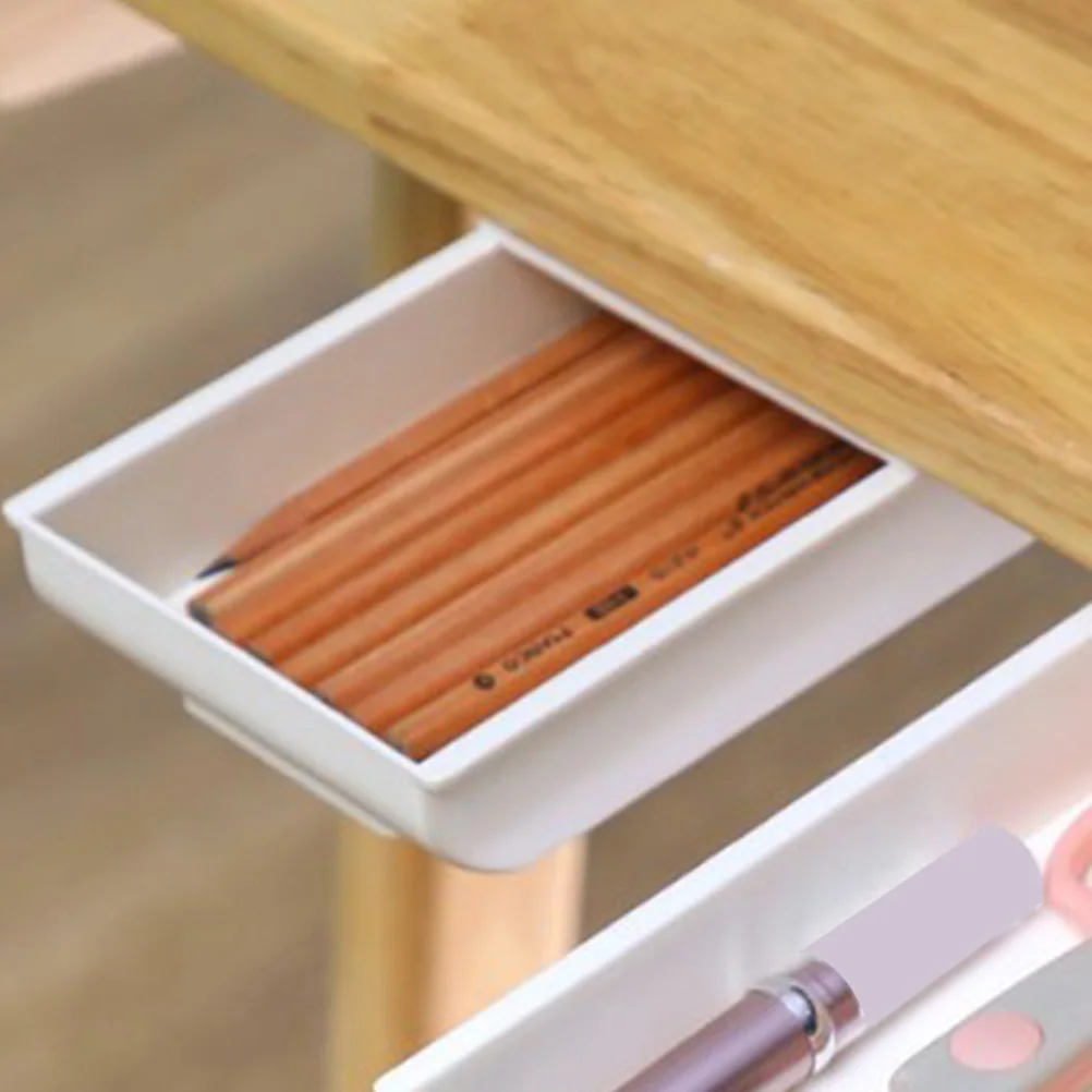 

2pcs Under Desk Storage Box Hidden Sticky Drawers Large Capacity Office Organizer Stationery Tools Socks Cosmetics Plastic Desk