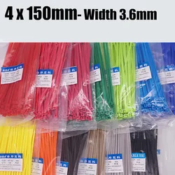 100pcs Self-locking Cable Ties Width 3.6mm 4x150mm Nylon Plastic Tie Wire Organiser Fastens Pink Brown Dark Grey Rose Red khaki