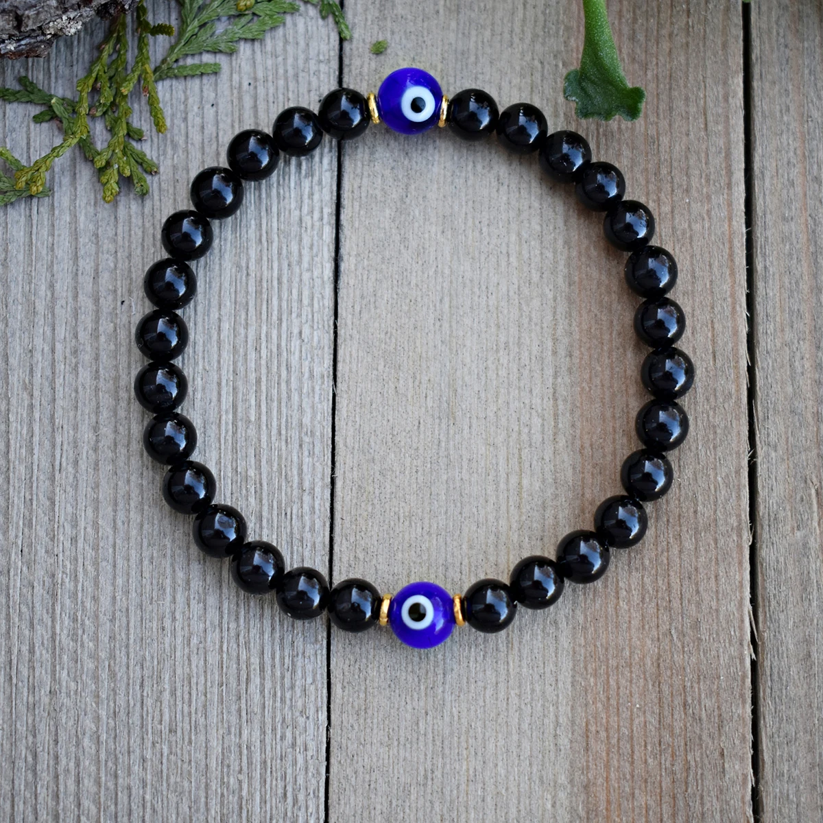 Evil Eye Black Tourmaline Bracelet, Protection and Deflection, Gift for Men/Women, Protective Bracelet, 1pc