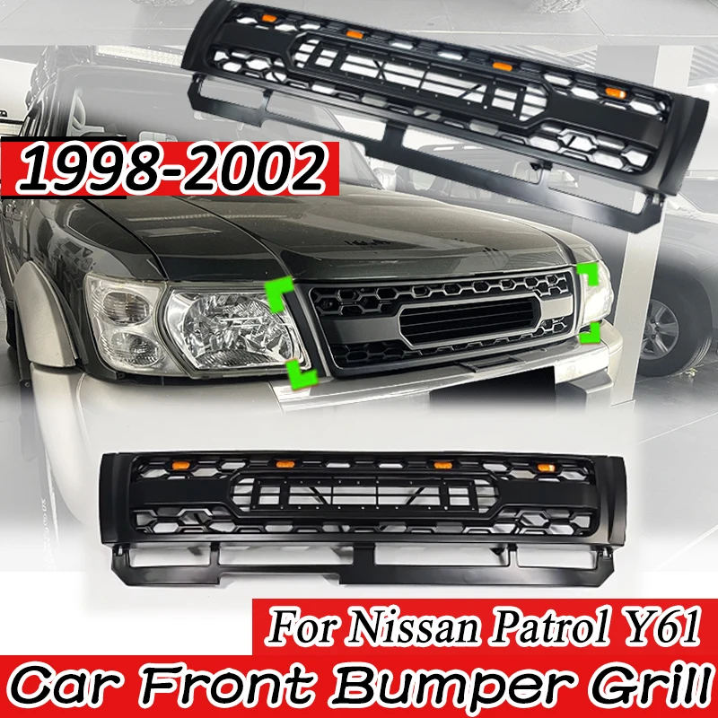 

Car Front Bumper Grille For Nissan Patrol Y61 1998 To 2002 Upgrade TRD Style Replace Racing Grills Hood Mesh Grid Accessories