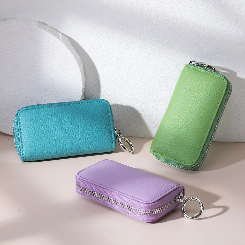 

Multifunctional Keychain Pouch Zipper Closure Soft Leather Housekeepers Key Holder Waist Hanging Waterproof Portable Key Bag