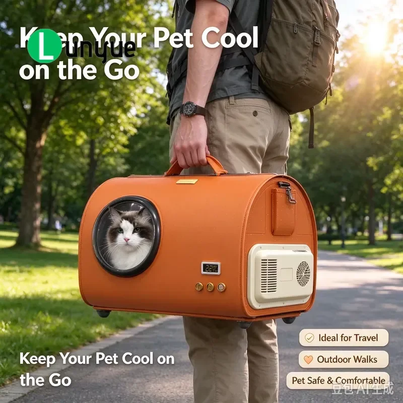 Portable Air Conditioning Pet Transport Case 36.8L Temperature Control Heating Cooling Travel Carrier for Dogs Cats