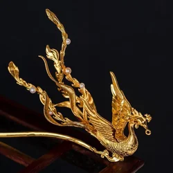 Original design Three-dimensional ancient gold craft Luxury Phoenix tiara Ethnic style hair jewelry Cheongsam tassel accessor