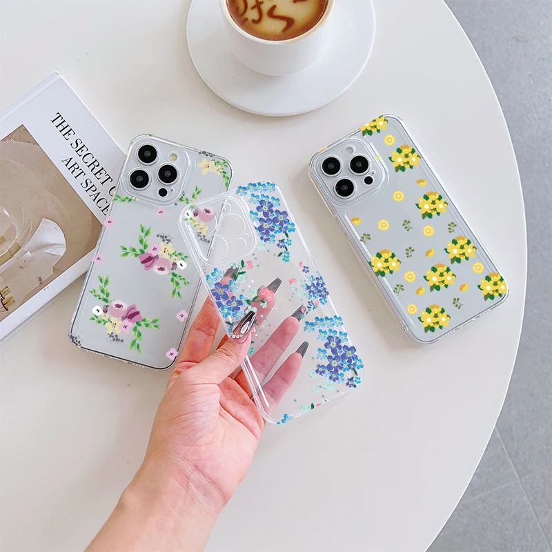 

small floral print Phone Case For IPhone 17 Pro Max 16 17 15 Pro 14 13 Plus 12 Mini 11 16E 17Air Cases Transparent Soft Covers