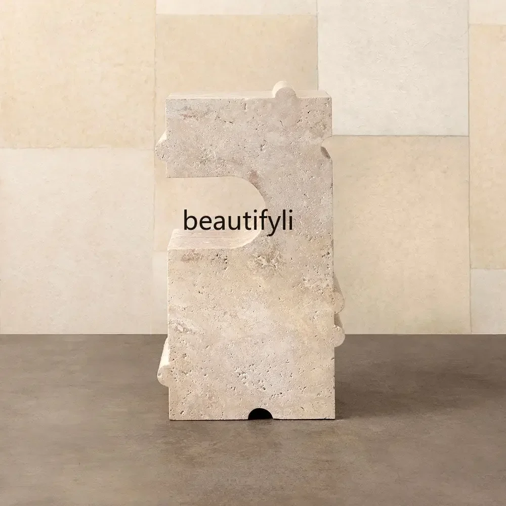 Italian designer natural travertine column side table creative personalized carving travertine combination
