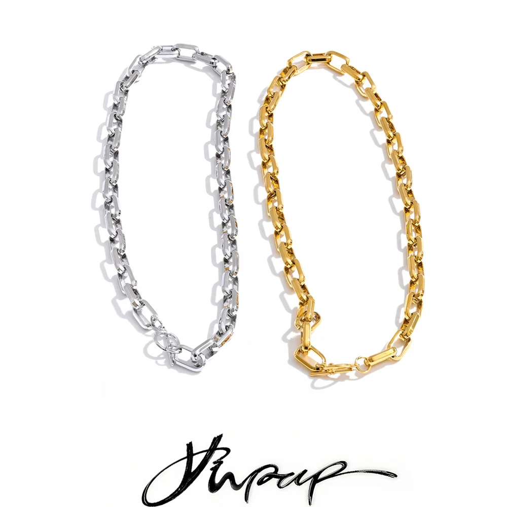 Yhpup Stainless Steel Basic Chain Statement Necklace Waterproof High Quality Polished PVD Plated Trendy Casual Fashion Jewelry