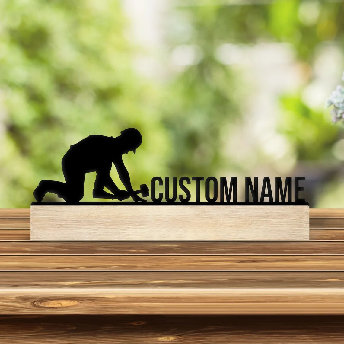 1pc Personalized Iron Desktop Ornament Customizable Content With Wooden Base Desktop Decoration That Does Not Require Assembly