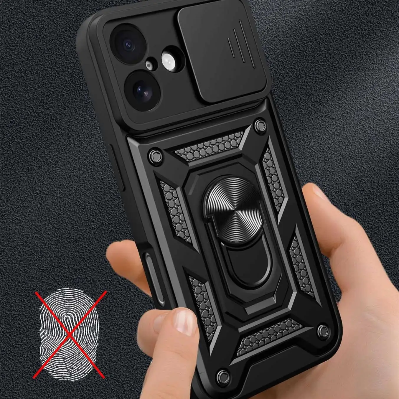 آيفون 16 15 14 برو ماكس زائد حامل حلقة مدرعة آيفون 17 16E مع الكاميرا الخلفية الغطاء الواقي جراب هاتف