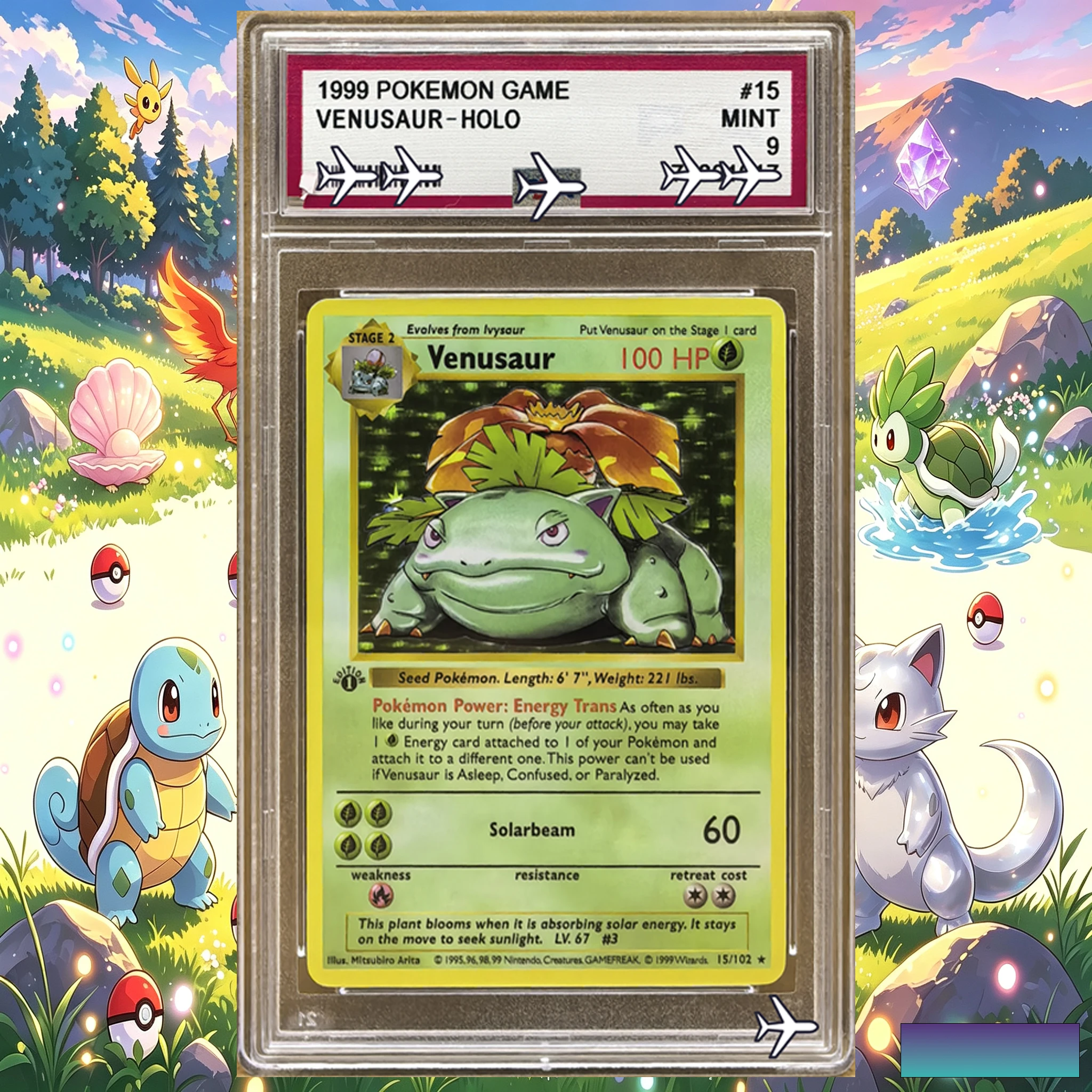 1999 Venusaur 15/102 Non-Holo Fan Art Card - Pokemon Base Set Mitsuhiro Arita Collection Display Gift