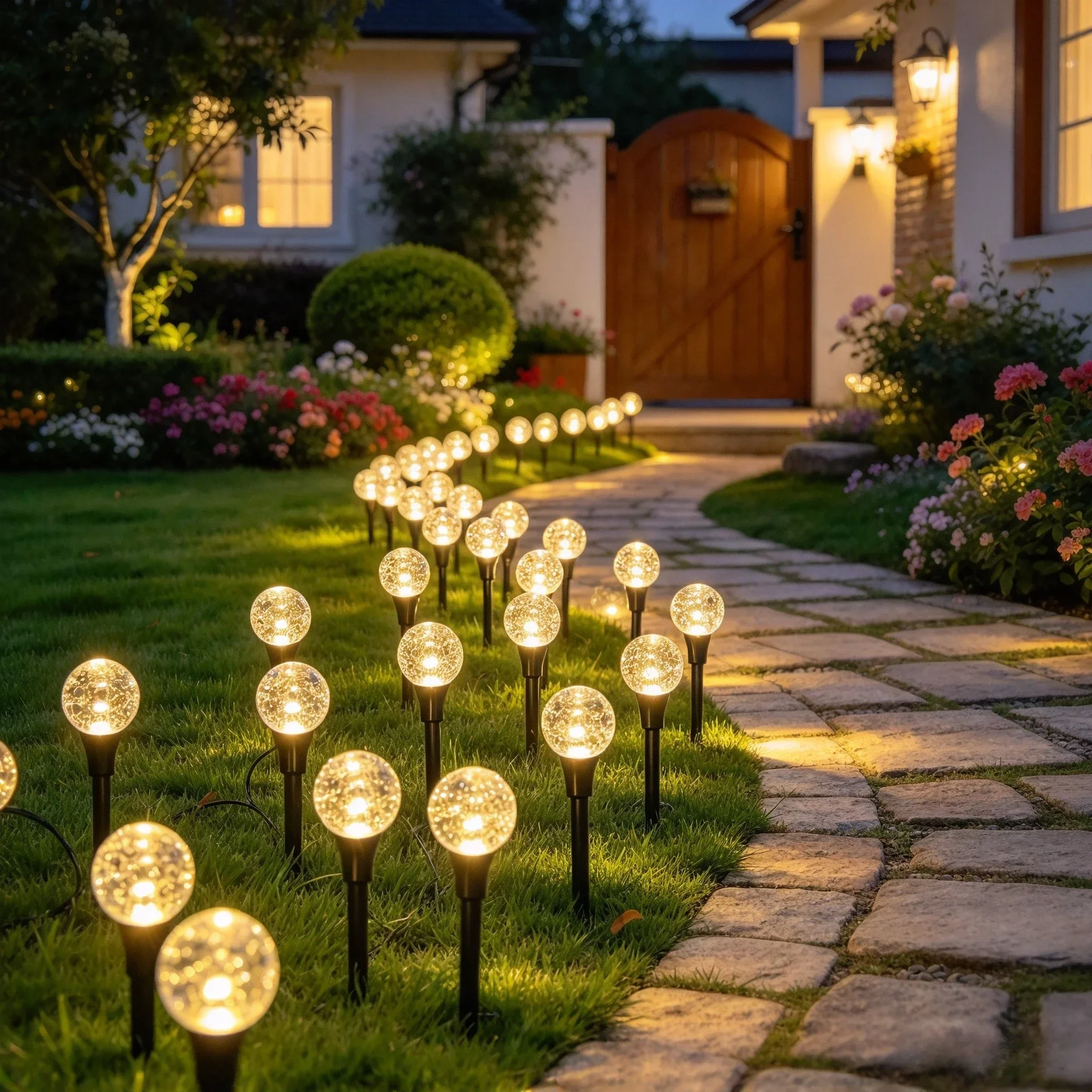 Solar LED Bubble Ball Ground Plug Light Outdoor Garden Waterproof Christmas Lawn Lamp Holiday Decor Atmosphere String Light